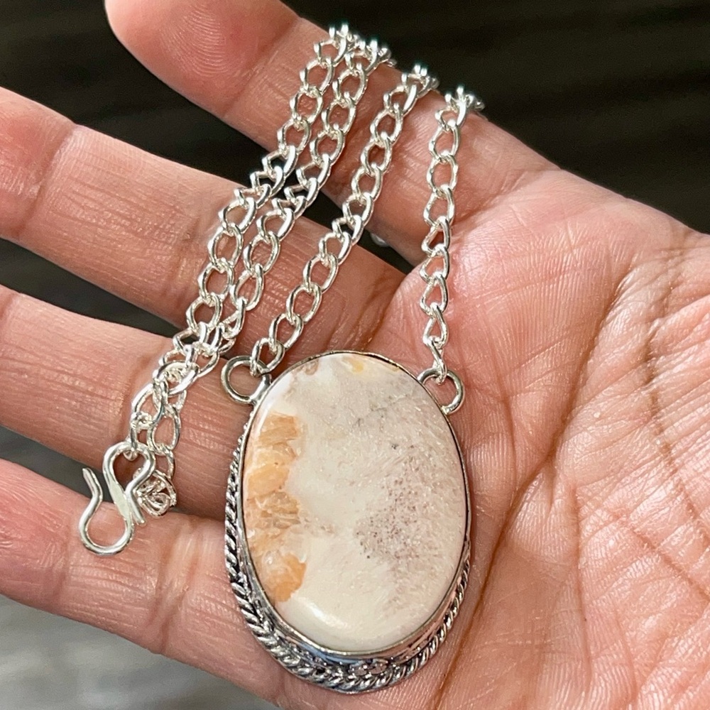 Peach Scolecite “Inner Peace Stone” Pendant Necklace - Picture 9 of 14